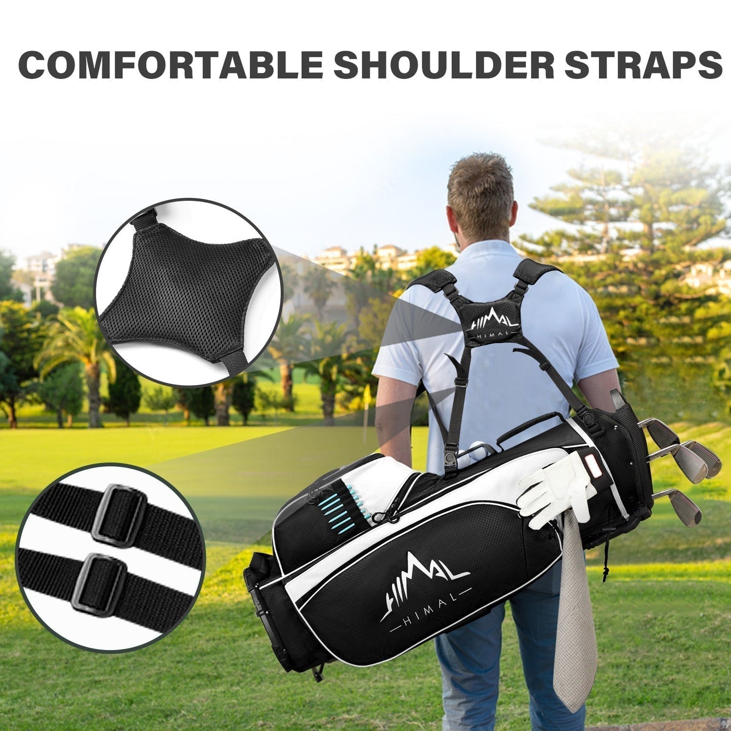 4-Way Golf Stand Bag-Pure Black White