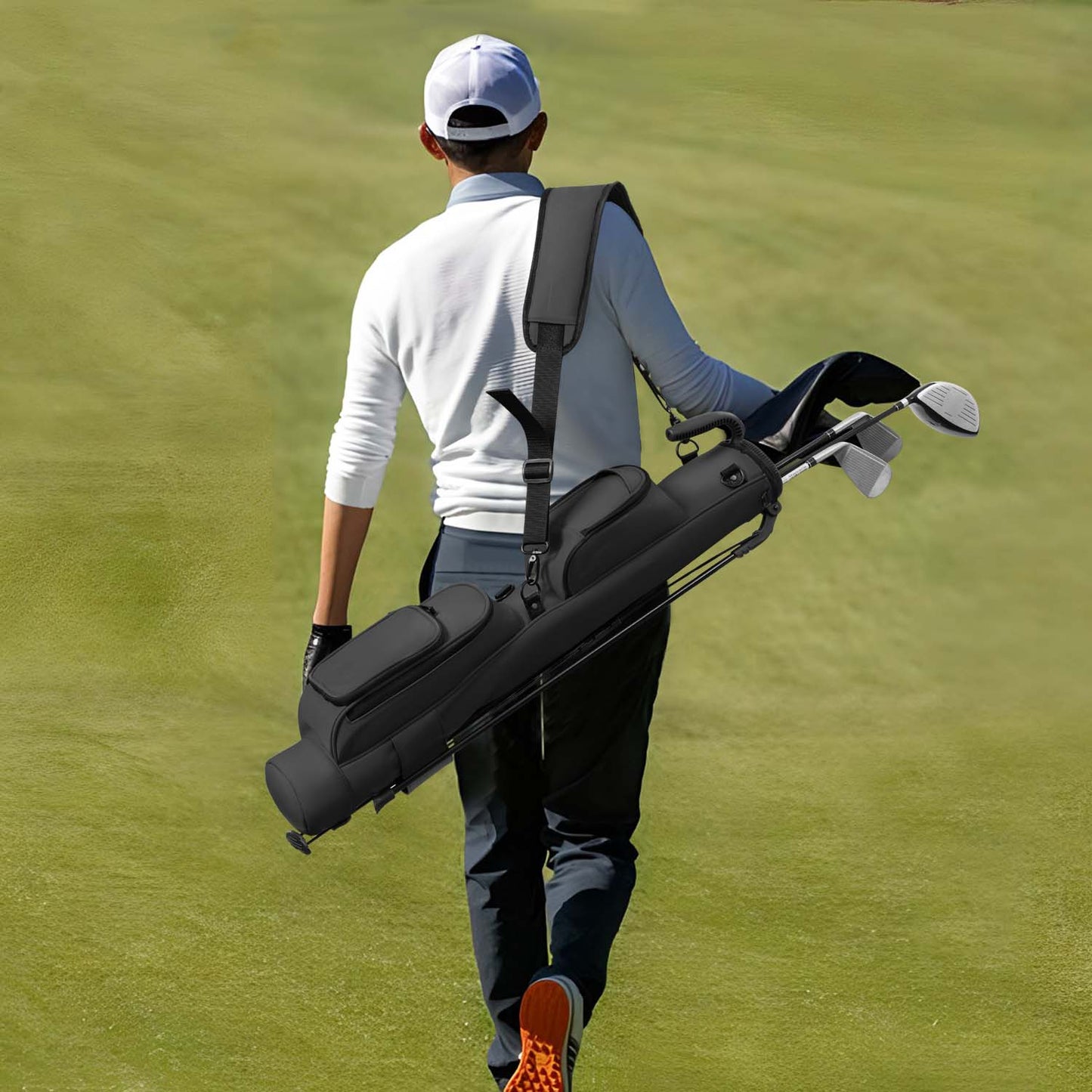 Lightweight Synthetic Leather Golf Stand Bag-Black