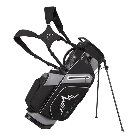 14-Way PU Leather Golf Stand Bag-Pure Black Gray