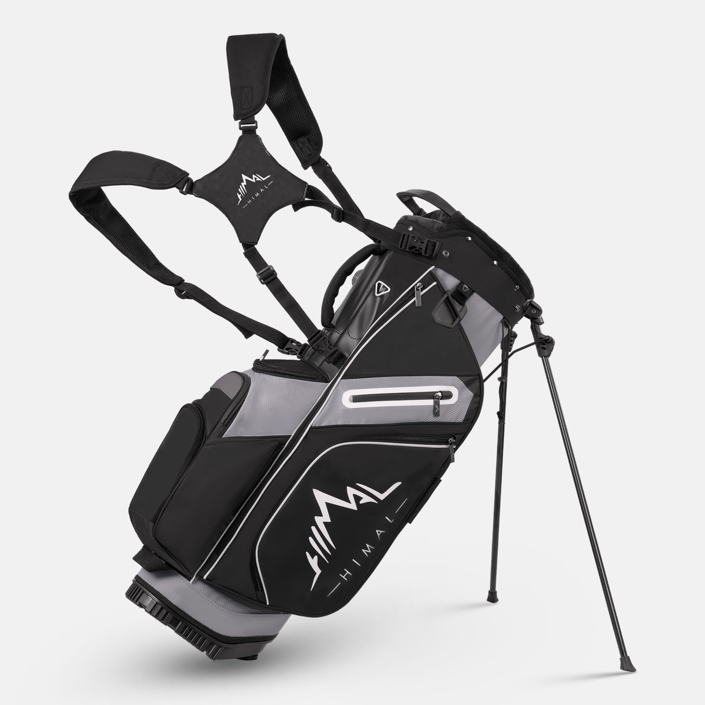 14-Way PU Leather Golf Stand Bag-Pure Black Gray