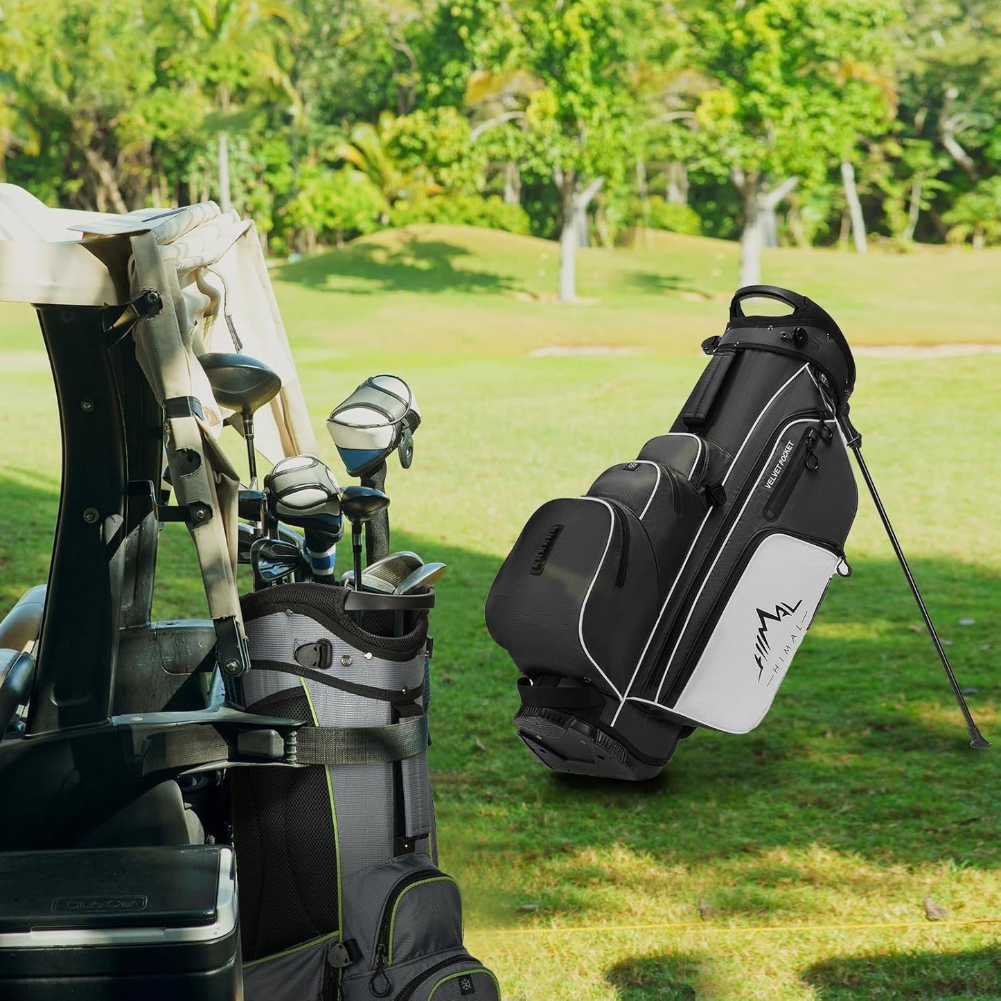 4-Way Full-Length Golf Stand Bag-Pure Black White