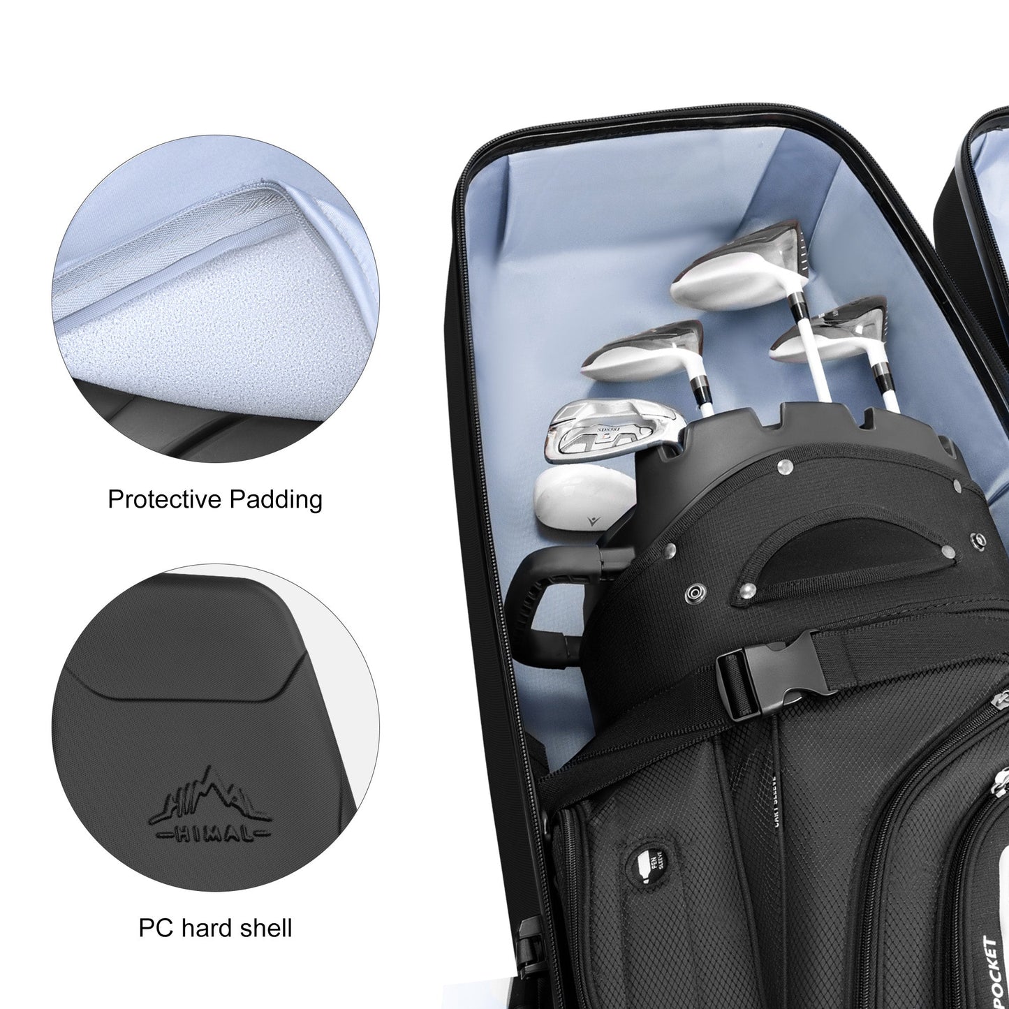 Durable Hard Shell PC Water-Resistant Golf Travel Bag-Black