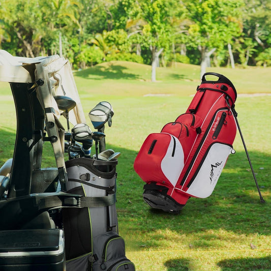 4-Way Full-Length Golf Stand Bag-Bright Red White