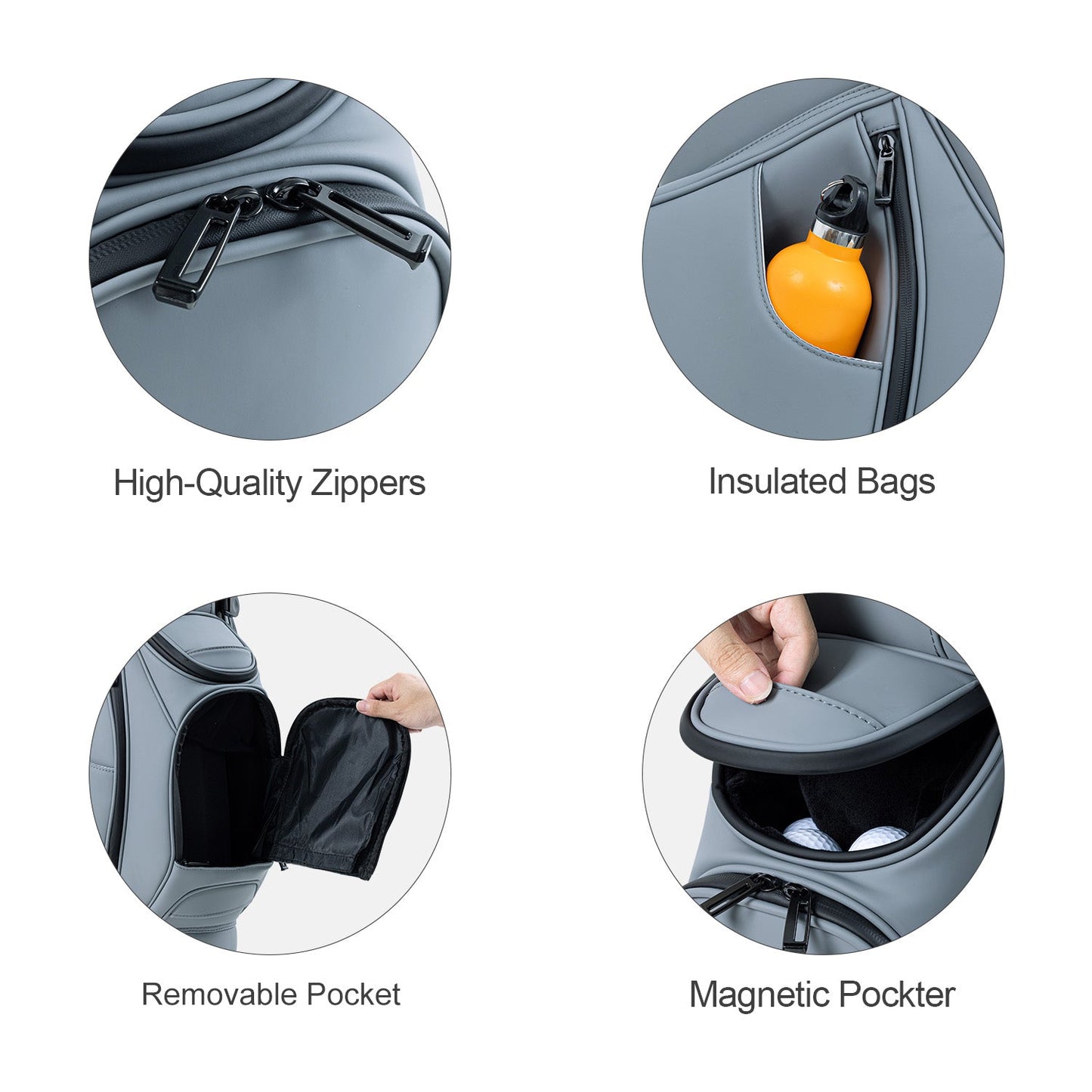 Premium 14-Way Leather Golf Stand Bag – Lightweight & Ergonomic with Full-Length Dividers-Grey