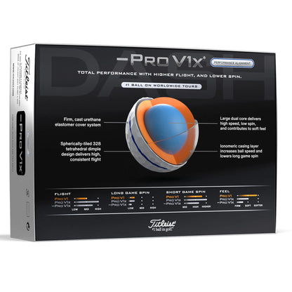Titleist Pro V1x Left Dash AIM Performance Alignment Golf Balls - Blue